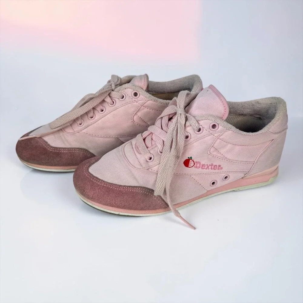 RARE Vintage 1980s Dexter Bowling Shoes Womens 6.5 Pink Apple Logo Suede Toe